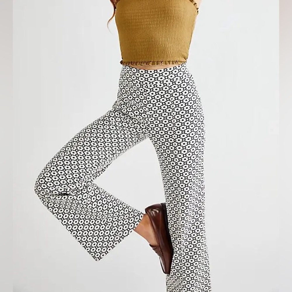 Free People Black and White Patterned Flare Pants